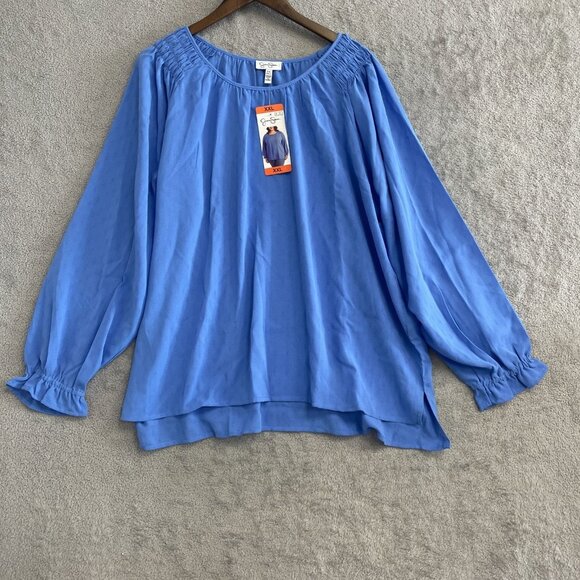 NEW Jessica Simpson XXL Blue Textured Long Sleeve Blouse Chiffon Blouse - Picture 2 of 11